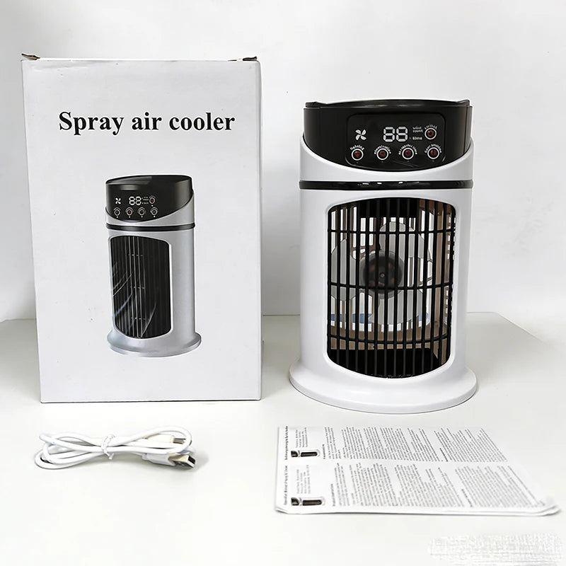 Portable USB Mist Cooling Fan – Bladeless Desktop Humidifier Fan with Timer
