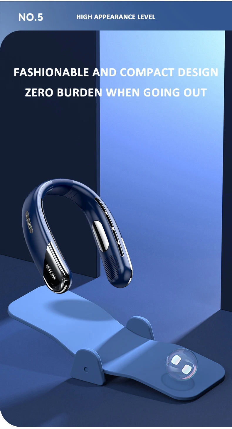 Wearable Neck Fan with LED Display – 360° Portable Cooling Fan, 5 Speeds & Low Noise Design