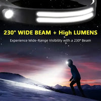 USB Rechargeable COB LED Headlamp – Waterproof Sensor Headlight for Camping & Fishing