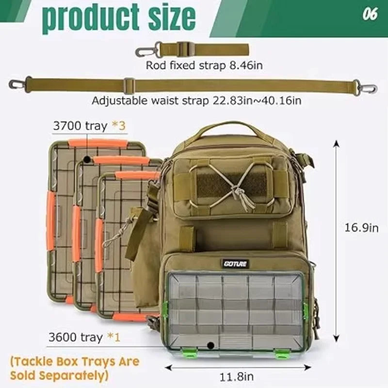 Goture Outdoor Fishing Backpack Large Capacity Waterproof Tackle Bag for Hiking Camping Cycling Multifunction Fishing Tackle Bag