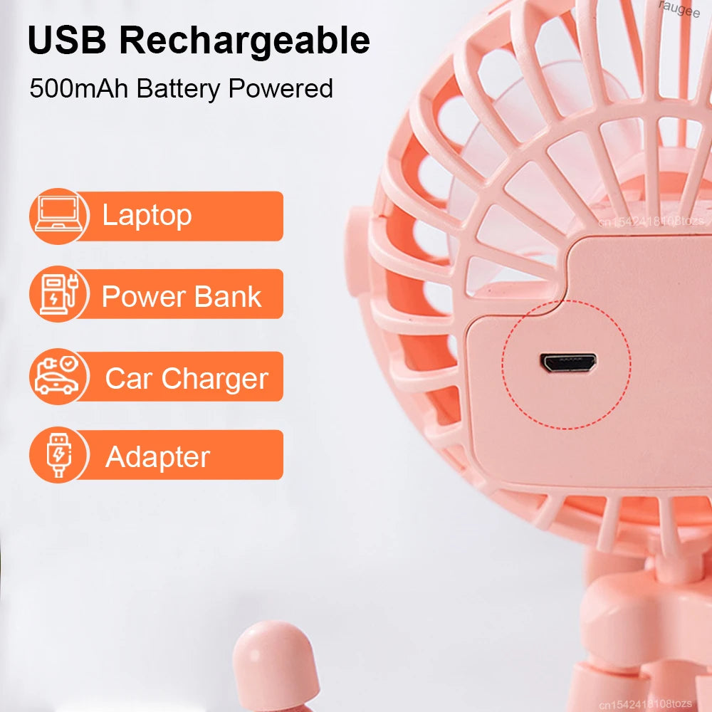 Mini Rechargeable Clip Fan – 360° Rotating Stroller, Bike & Car Tripod Fan