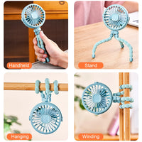 Mini Rechargeable Clip Fan – 360° Rotating Stroller, Bike & Car Tripod Fan