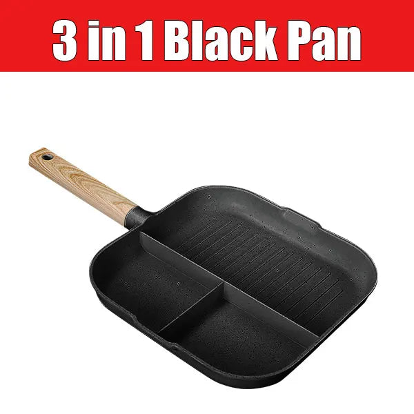 3 in 1 Frying Pan Aluminum Alloy Partitioned Non Stick 3 Section Divided Breakfast Pan Grill Pan Multifunction Kitchen Egg Pan