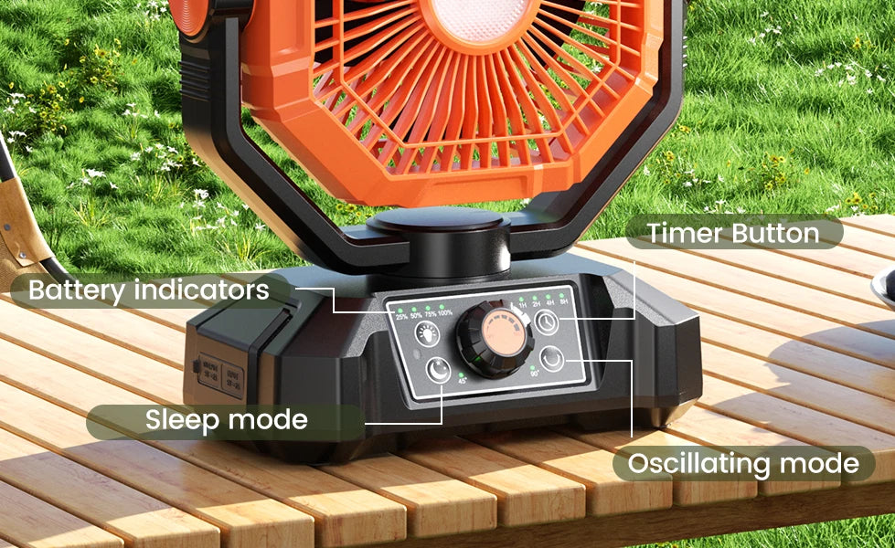 20000mAh Rechargeable Camping Fan – 8-Speed Portable Tent Fan with LED Lantern, Remote & Hook