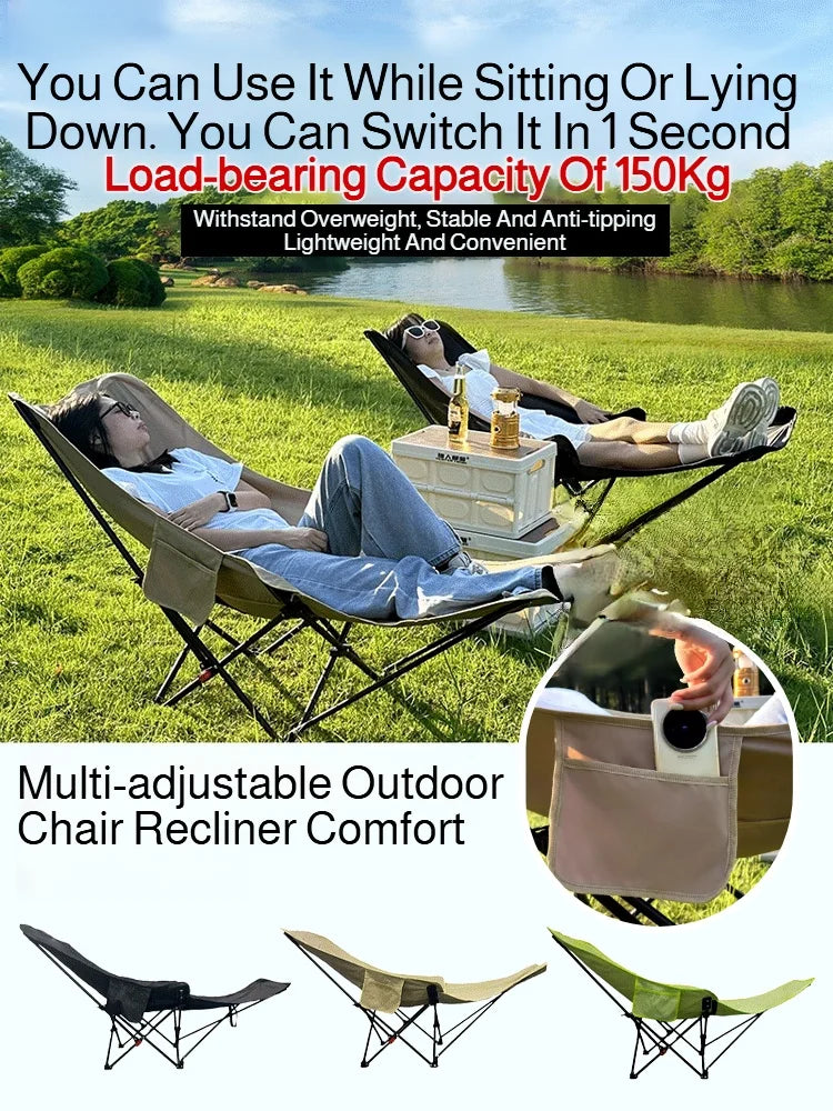 Portable Folding Reclining Camping Chair – Adjustable Outdoor Beach, Fishing & Lounge Chair