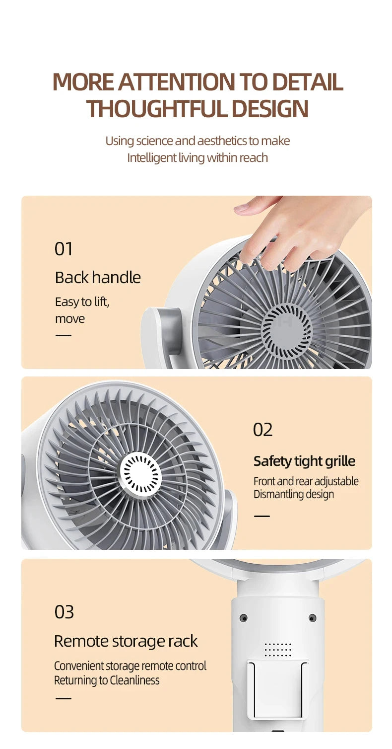 360° Quiet Floor Fan – Powerful Adjustable Height Standing Fan with Remote Control
