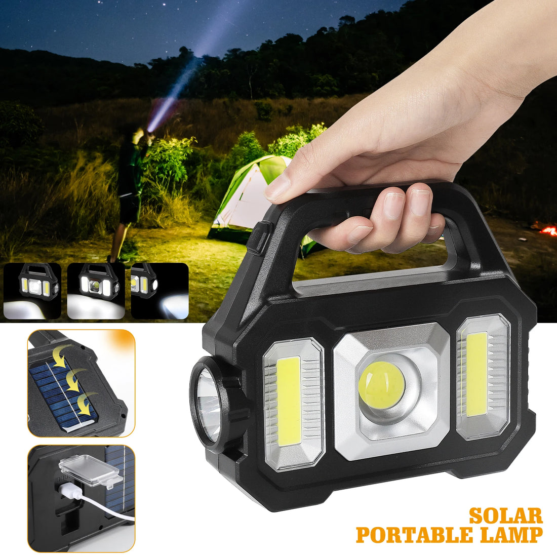 2000LM Solar-Powered LED Flashlight - Waterproof 6 Modes