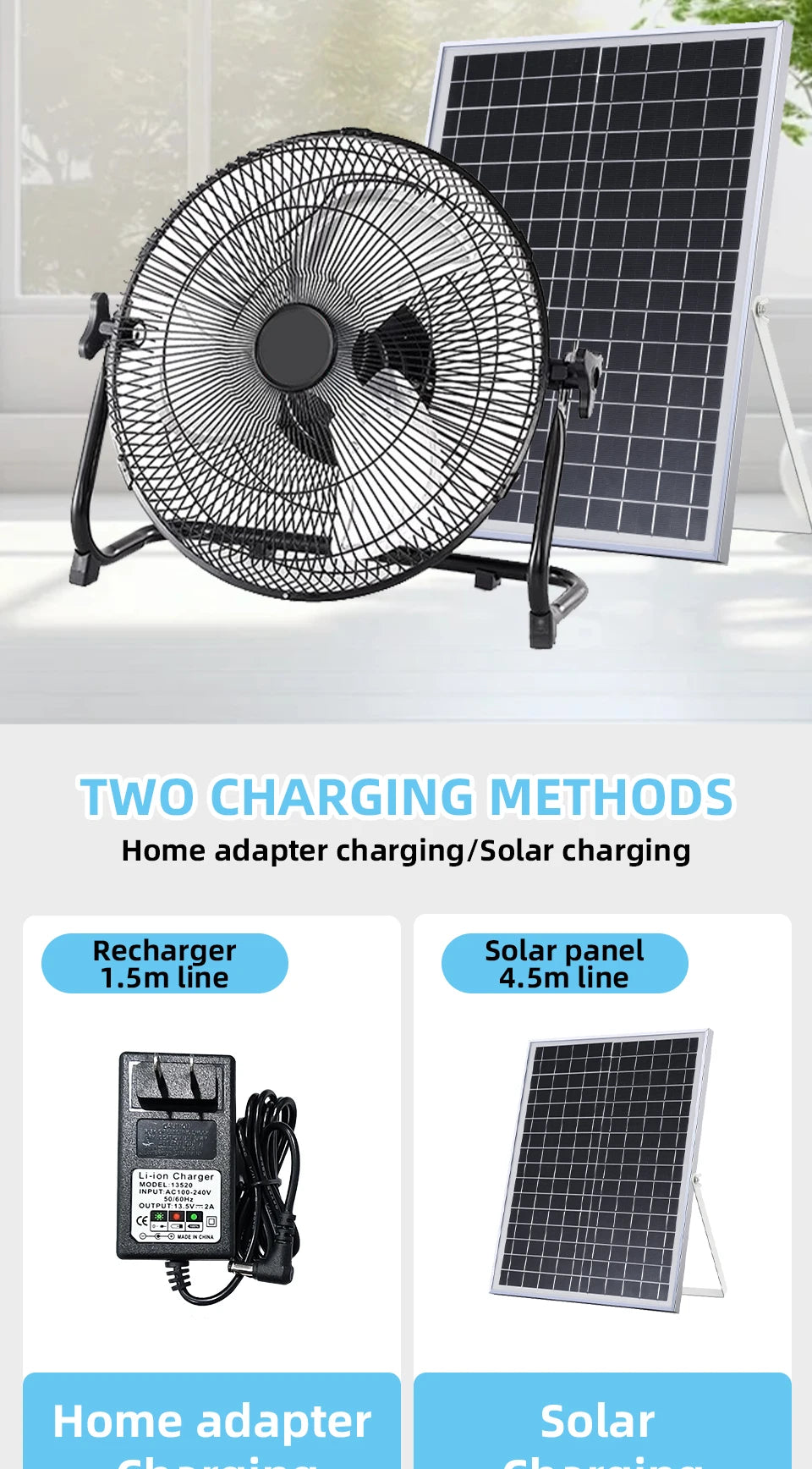 Battery Operated Solar Fan – Portable Indoor & Outdoor Fan with USB Phone Charging Output