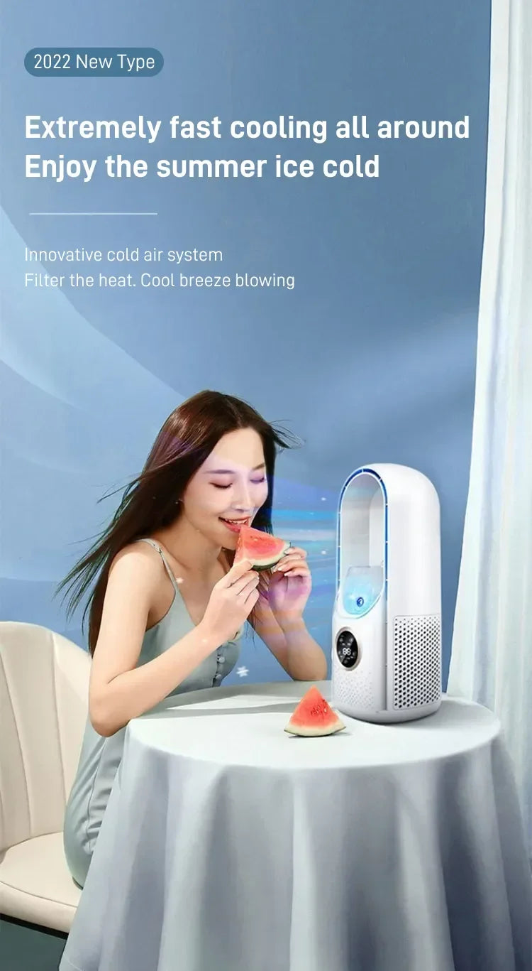 Portable Mini Air Cooler Fan – USB Bladeless Cooling Fan with 6 Speeds & Timer