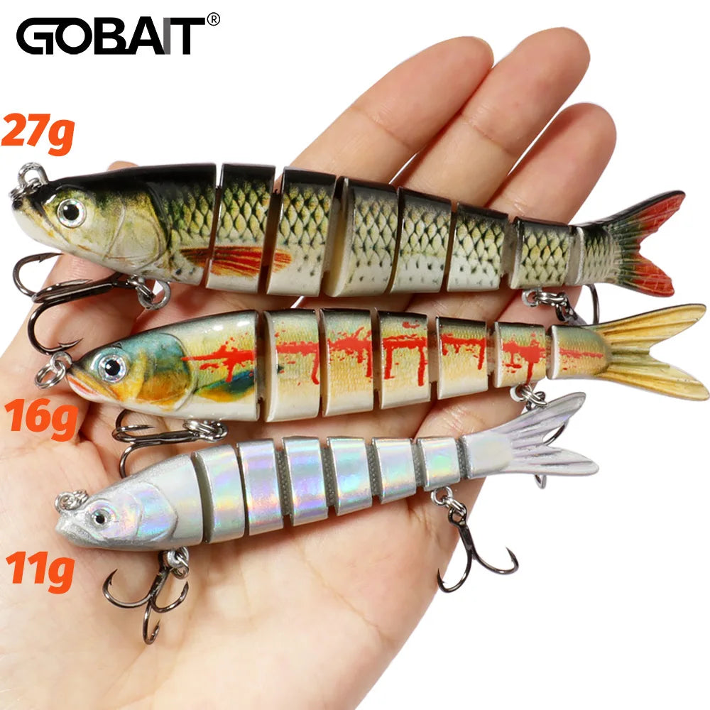 8-Segment Swimbait Fishing Lure – Slow Sinking Jointed Bass & Carp Hard Bait with Treble Hooks