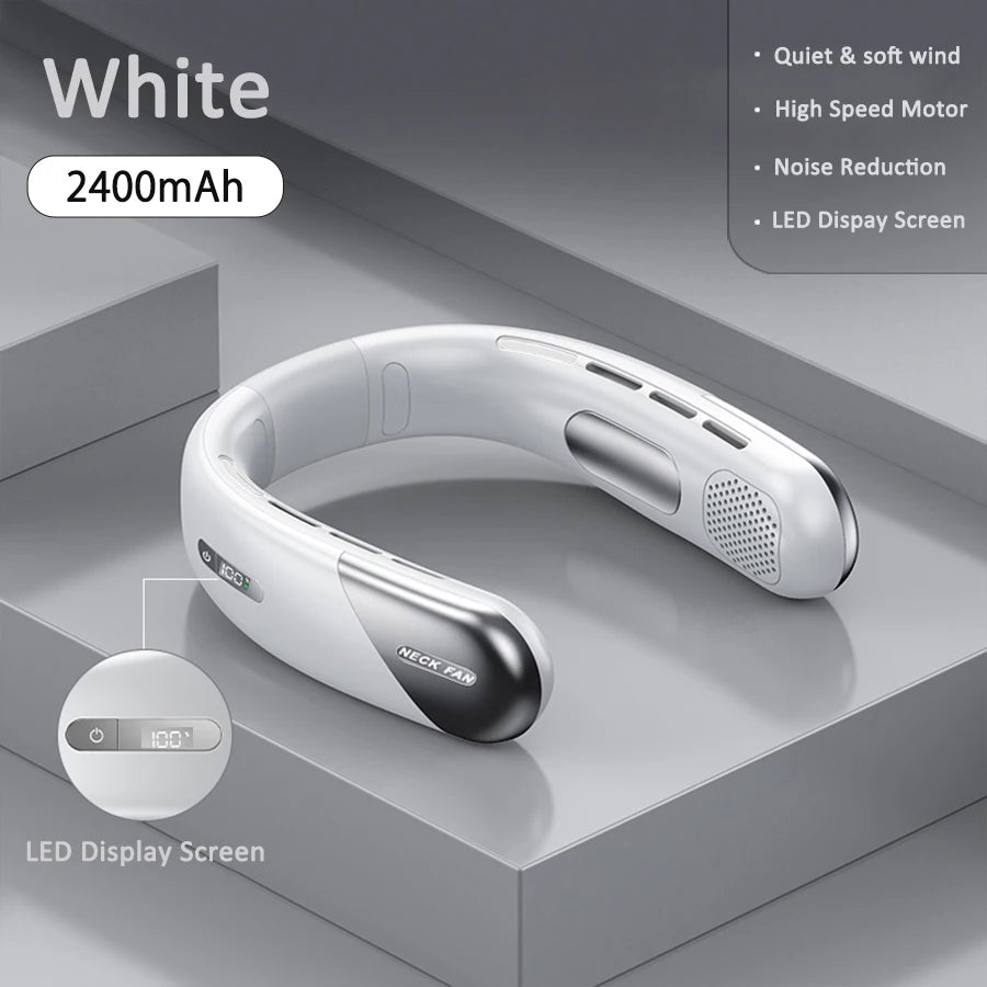 Wearable Neck Fan with LED Display – 360° Portable Cooling Fan, 5 Speeds & Low Noise Design