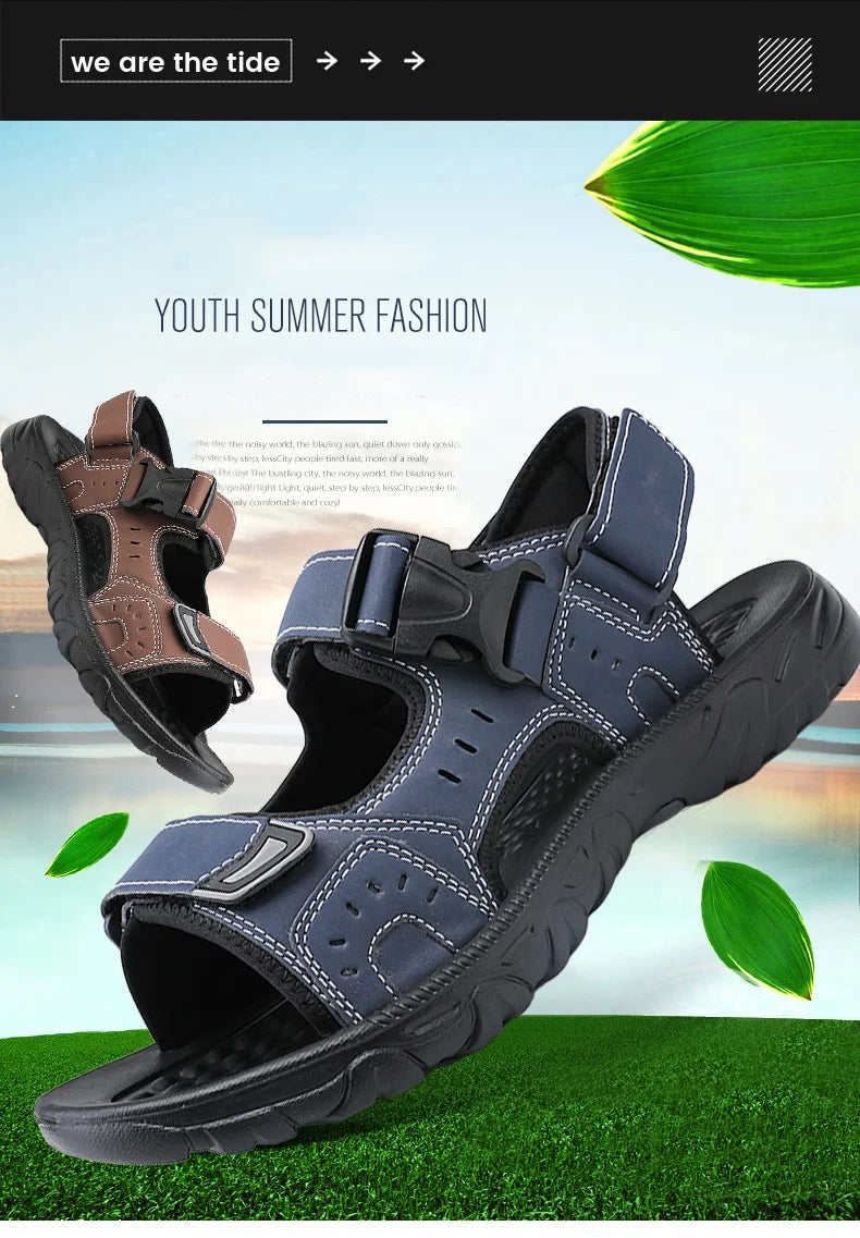 Men's Leather Hiking Sandals Lightweight Beach Walking Shoes