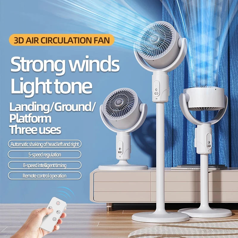 360° Quiet Floor Fan – Powerful Adjustable Height Standing Fan with Remote Control