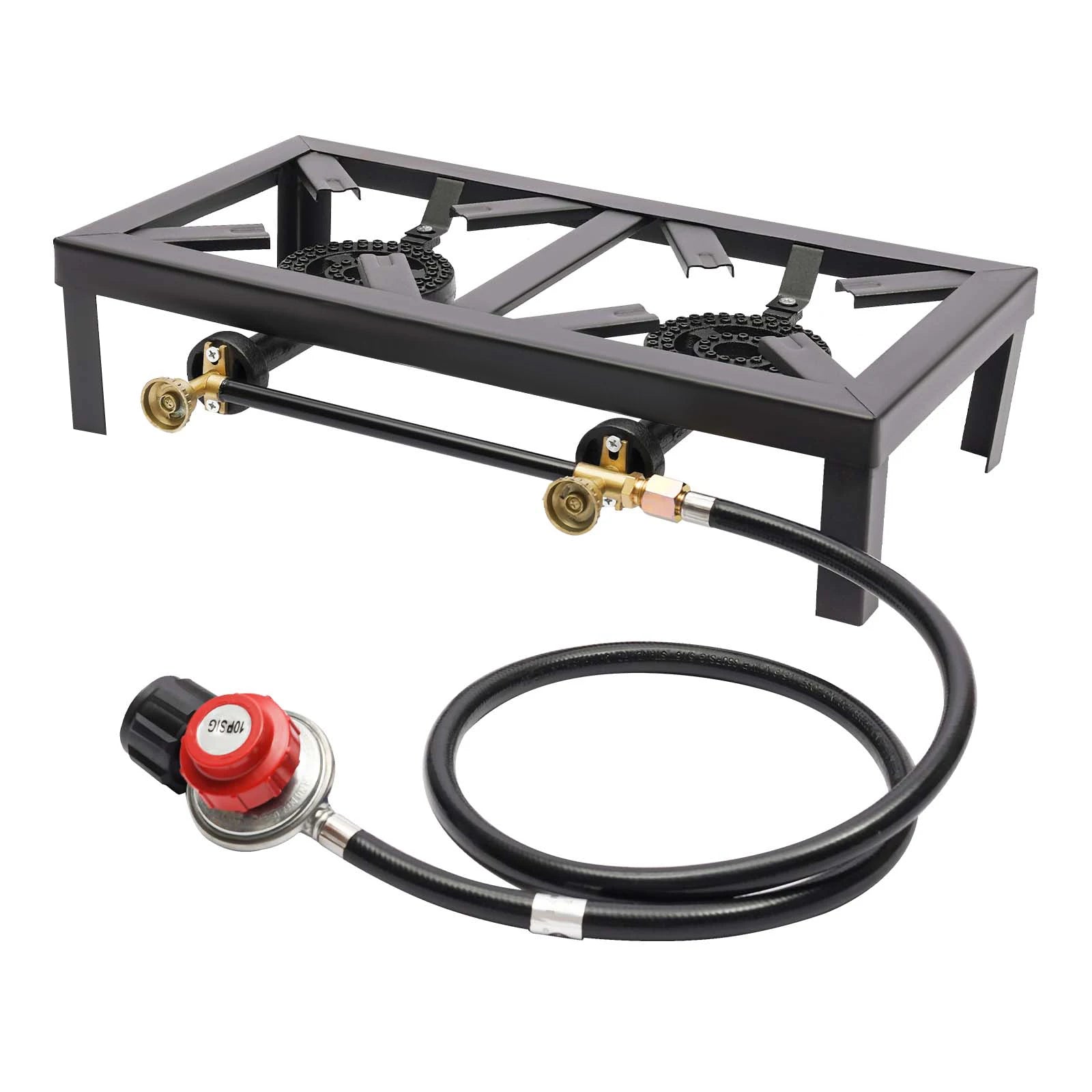 Portable Double Burner Gas Stove – Adjustable Regulator for Camping & BBQ | Field to Peak.