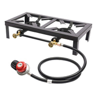 Portable Double Burner Gas Stove – Adjustable Regulator for Camping & BBQ | Field to Peak.