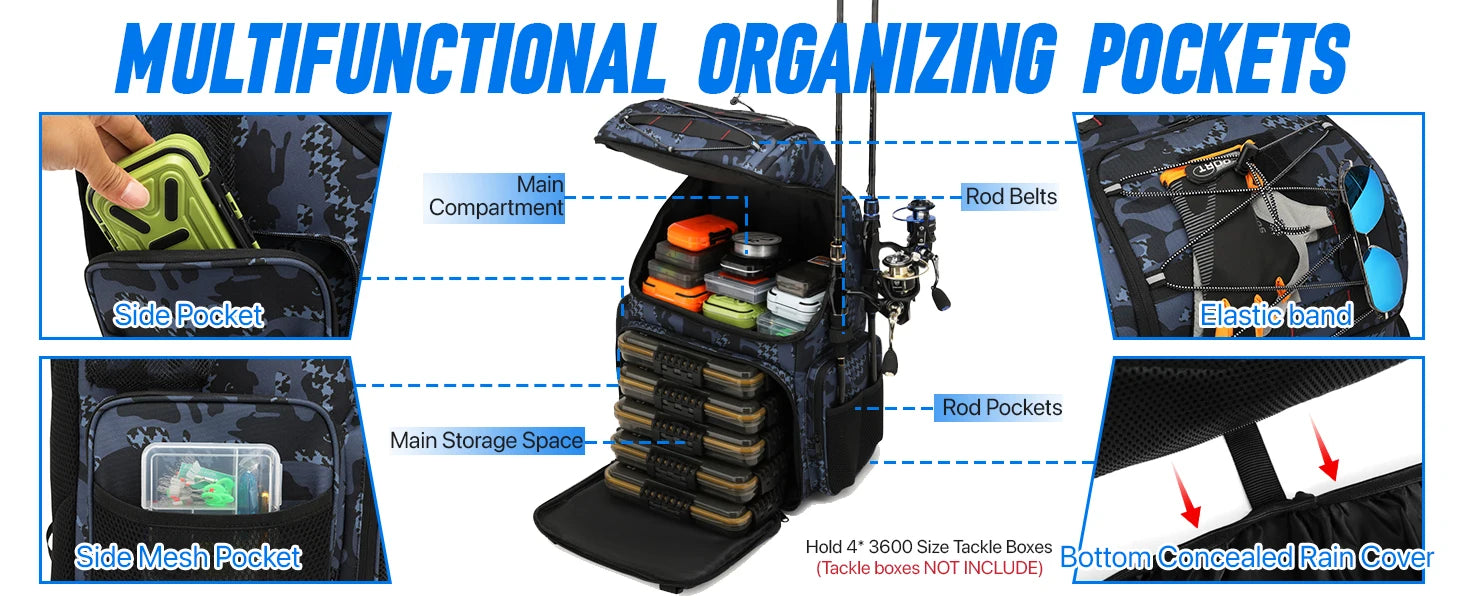 45L Heavy Duty Fishing Backpack Cooler – Waterproof Tackle Storage Bag with Rod Holders & Rain Cover