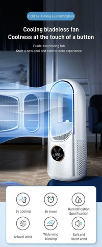 Portable Mini Air Cooler Fan – USB Bladeless Cooling Fan with 6 Speeds & Timer