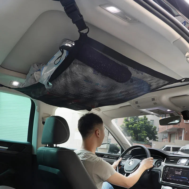 SUV Car Ceiling Storage Net Organizer – Heavy Duty Breathable Mesh Roof Cargo Storage for Travel & Road Trips