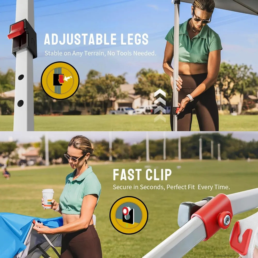10x10 Pop Up Canopy Tent - One Push Setup, UPF 50+ UV Protection, Water & Flame Resistant, Portable with Wheels & Sand Bags