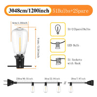 Up To 100FT ST38 LED Outdoor String Lights, Waterproof Shatterproof Connectable US Plug Patio Lamps for Garden, Balcony, Porch