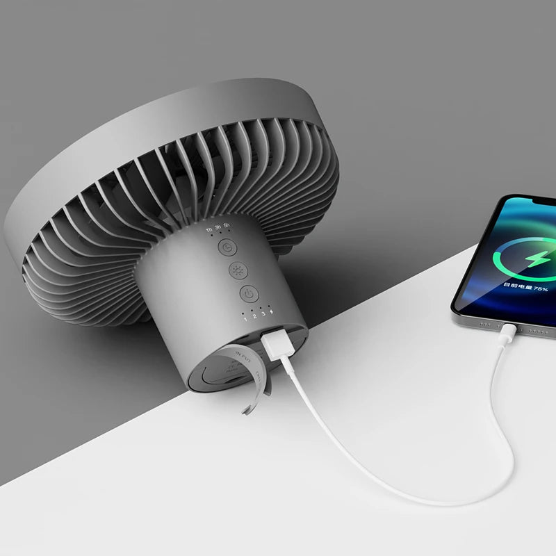 HOMEFISH Rechargeable Camping Fan – Wireless Ceiling & Desktop Fan with LED Light and Power Bank