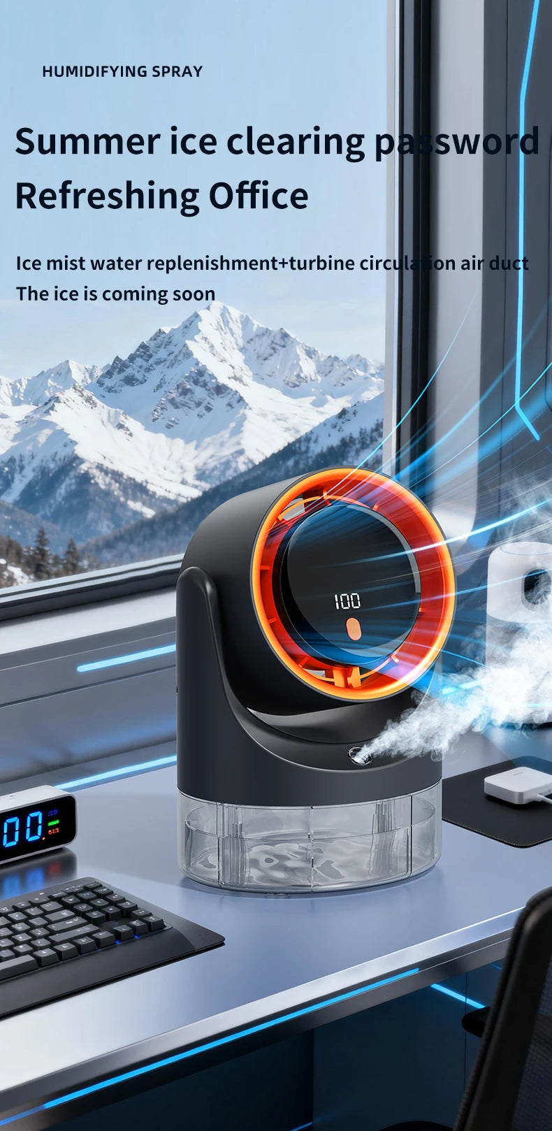 TINSOL Mini Mist Cooling Fan – 360° Adjustable Ice-Cool Humidifier Air Circulator