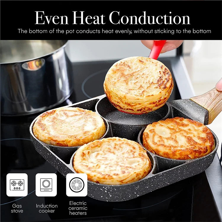 Pancake Egg Frying Pan 4 Cups Omelet Poached Egg Pan for Breakfast Divided Coating with Non Sticking Handle JT888