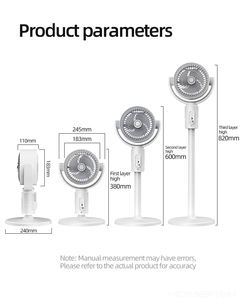 360° Quiet Floor Fan – Powerful Adjustable Height Standing Fan with Remote Control