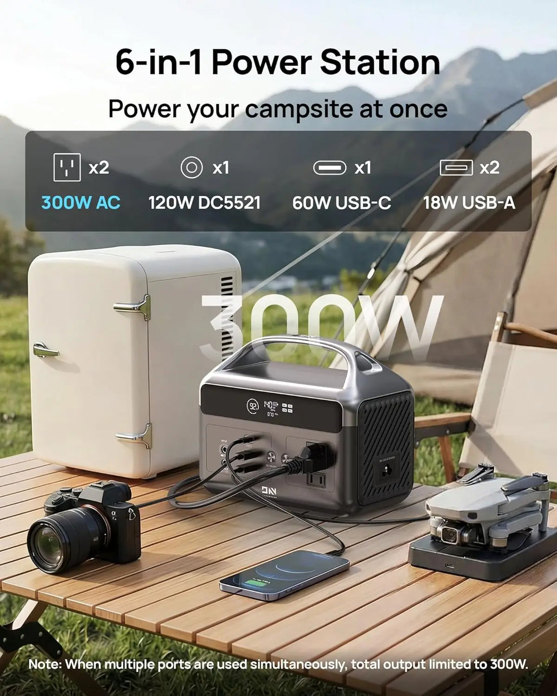 Portable Power Station 60000mAh (192Wh) – LiFePO4 Battery Backup, 300W AC Output (600W Surge), Fast Charging Solar Generator for Camping, Travel & Emergency Use