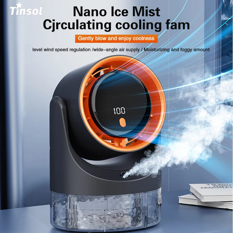TINSOL Mini Mist Cooling Fan – 360° Adjustable Ice-Cool Humidifier Air Circulator