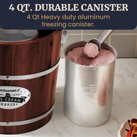 Vintage Walnut Wood Bucket Electric Ice Cream Maker, 4-Quart Capacity, Uses Ice and Rock Salt