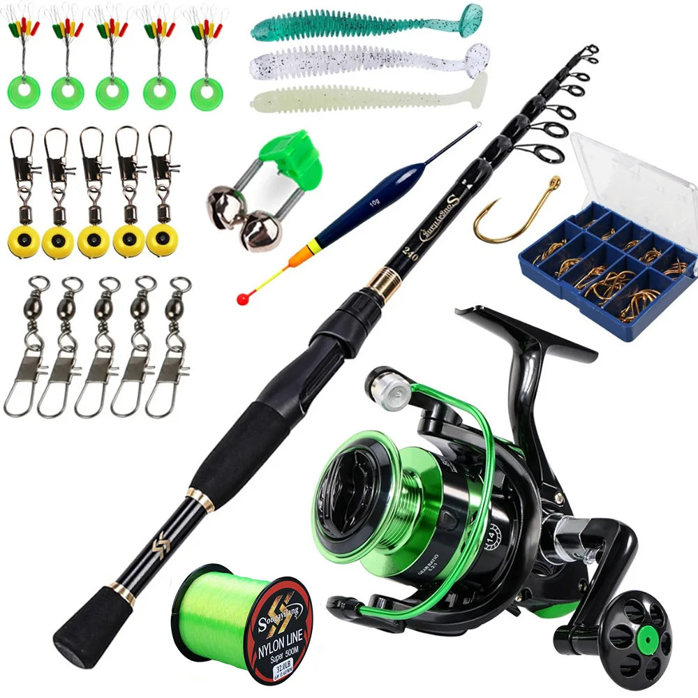 Heavy Duty Carbon Fiber Spinning Fishing Combo – Rod, Reel, Line & Accessories Set