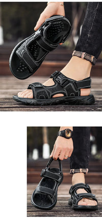Men's Leather Hiking Sandals Lightweight Beach Walking Shoes