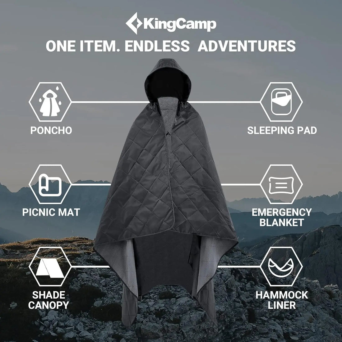 KingCamp Hooded Stadium Blanket - Waterproof & Windproof Fleece Blanket For Sports, Concerts, Park, Travel & Hiking