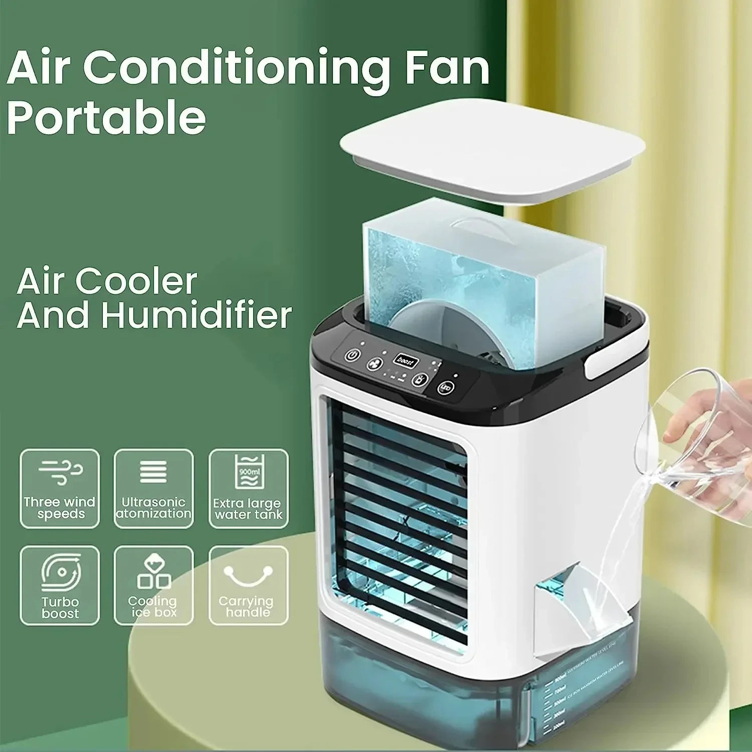 HOMEFISH Portable Air Cooler Fan – Dual Spray Ultrasonic Desktop Fan with Night Light