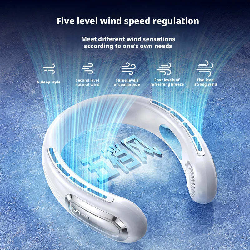 Mini Bladeless Neck Fan – USB Rechargeable Portable Hanging Fan with LED Digital Display