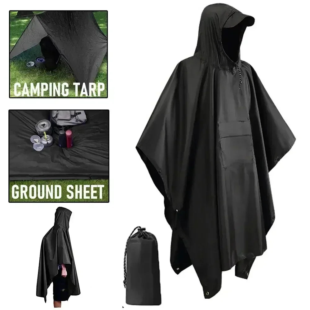3-in-1 Waterproof Rain Poncho for Camping & Hiking