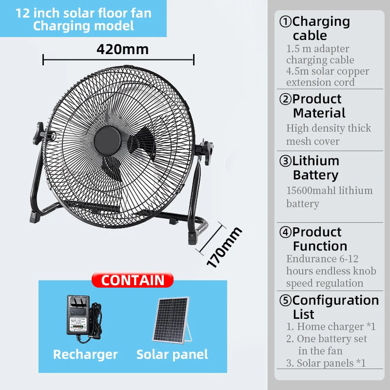 Battery Operated Solar Fan – Portable Indoor & Outdoor Fan with USB Phone Charging Output