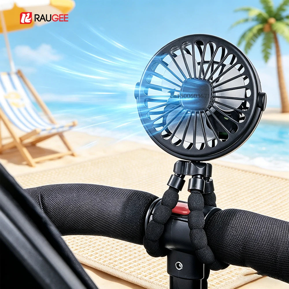 Mini Rechargeable Clip Fan – 360° Rotating Stroller, Bike & Car Tripod Fan