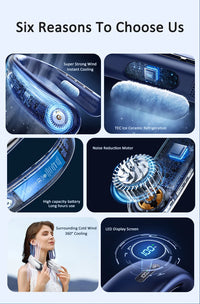 Wearable Neck Fan with LED Display – 360° Portable Cooling Fan, 5 Speeds & Low Noise Design