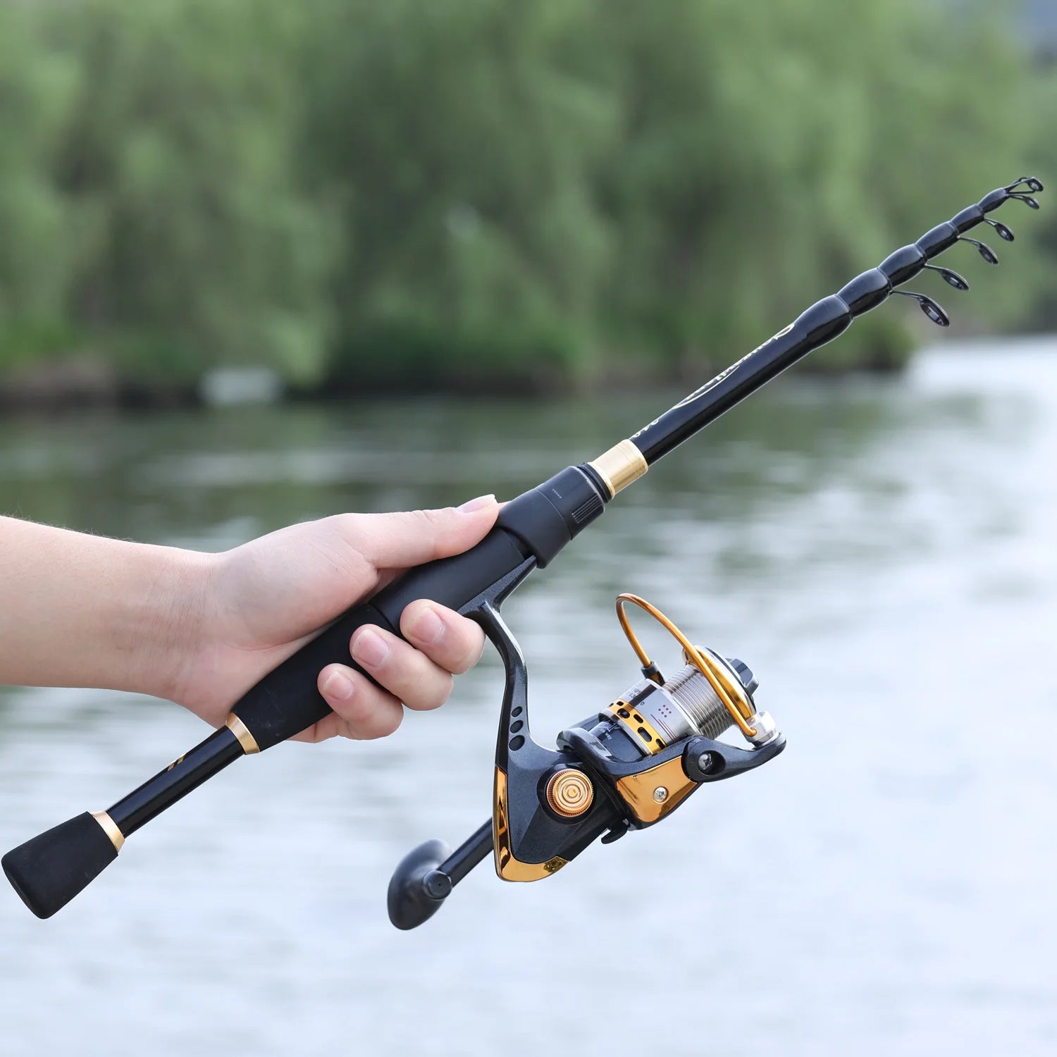 Sougayilang Telescopic Fishing Combo 1.8m 2.1m 2.4m Carbon Fiber Rod and 5.5:1 13+1BB Spinning Fishing Reel Fishing Kit Pesca