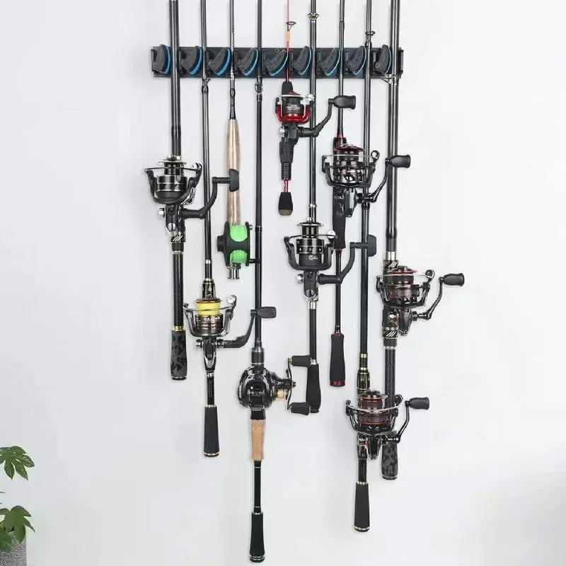 Wall Mounted Fishing Rod Holder Rack – Vertical & Horizontal Storage Organizer for Up to 9 Rods