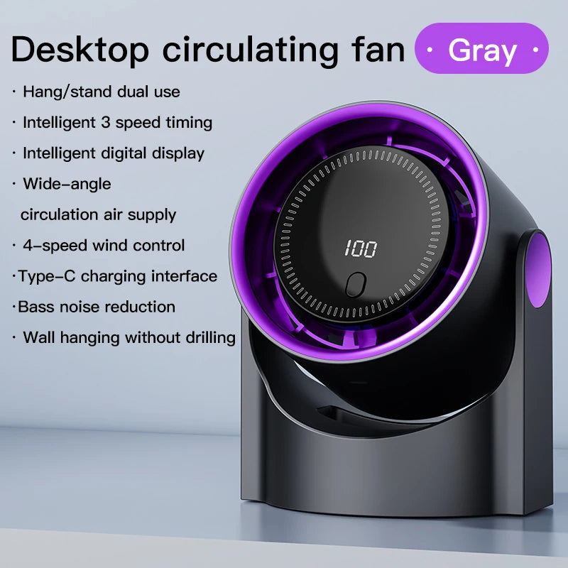 TINSOL Wireless Desktop Air Circulator Fan – Quiet Portable Fan for Desk, Wall & Ceiling Use