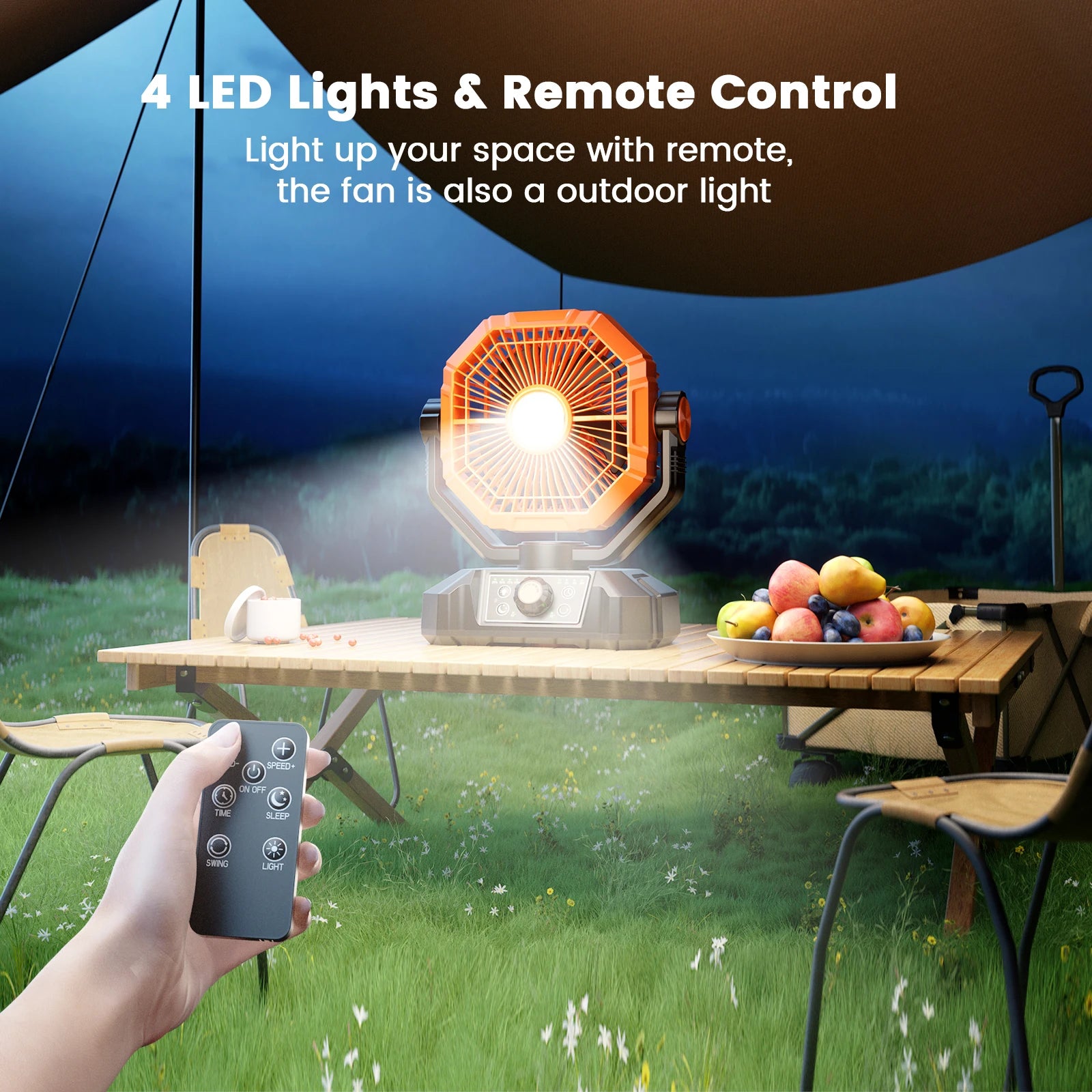 20000mAh Rechargeable Camping Fan – 8-Speed Portable Tent Fan with LED Lantern, Remote & Hook