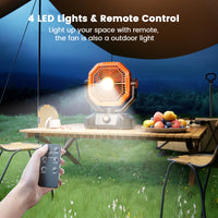 20000mAh Rechargeable Camping Fan – 8-Speed Portable Tent Fan with LED Lantern, Remote & Hook