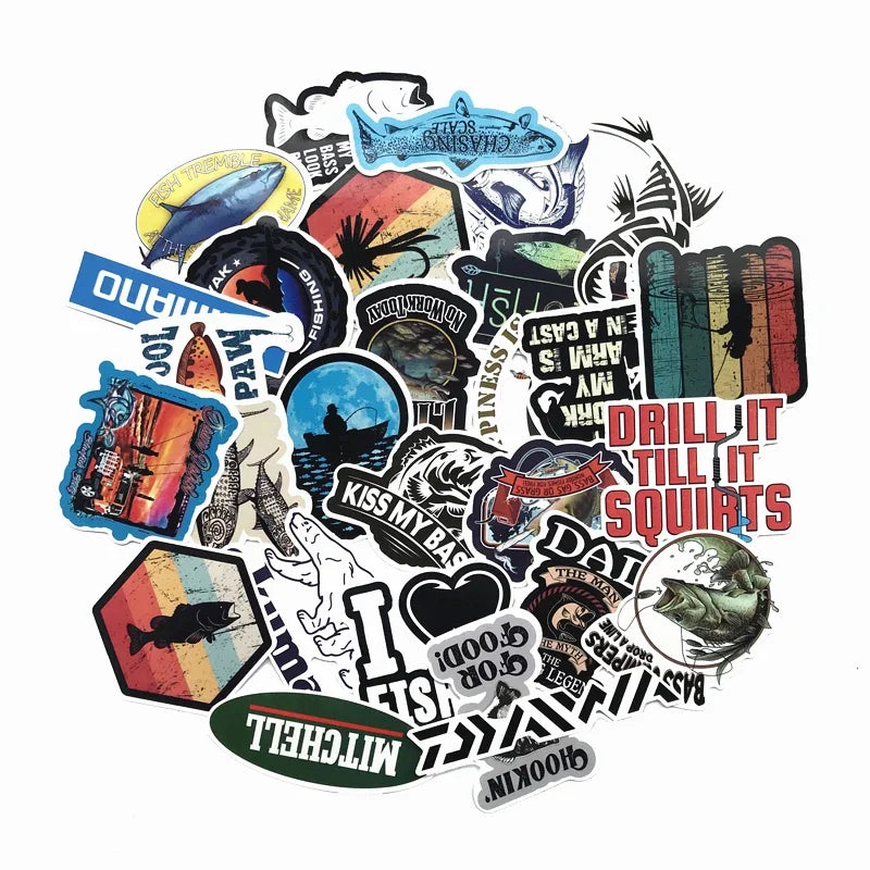 Outdoor Fishing Stickers Pack – Waterproof Decals for Laptop, Car & Skateboard
