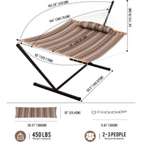 Quilted Double Hammock with Stand for Outdoor Use