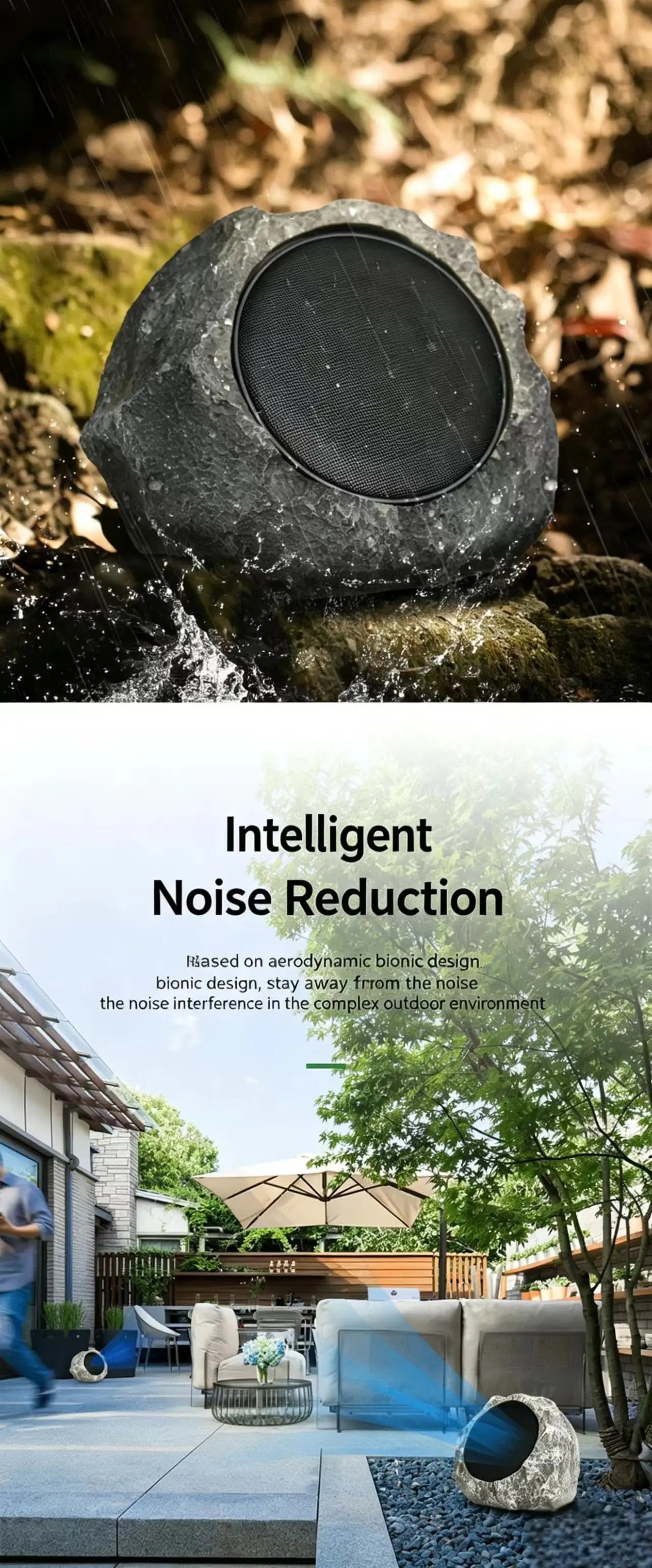 Solar Powered Simulation Stone Bluetooth Remote Control Speaker for Outdoor Lawn and Courtyard Decoration Without Wiring