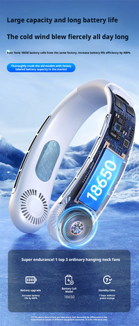 Mini Bladeless Neck Fan – USB Rechargeable Portable Hanging Fan with LED Digital Display