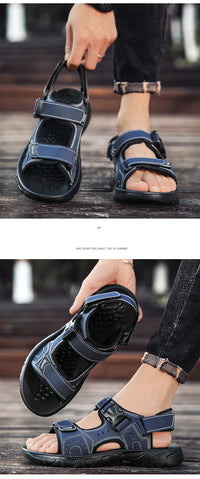 Men's Leather Hiking Sandals Lightweight Beach Walking Shoes